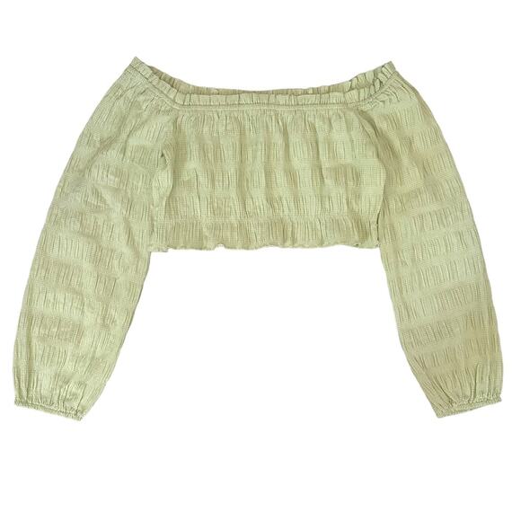 Emory Park Off Shoulder Long Sleeve Cinched Crop Top Green Size Large NWOT - Picture 1 of 7